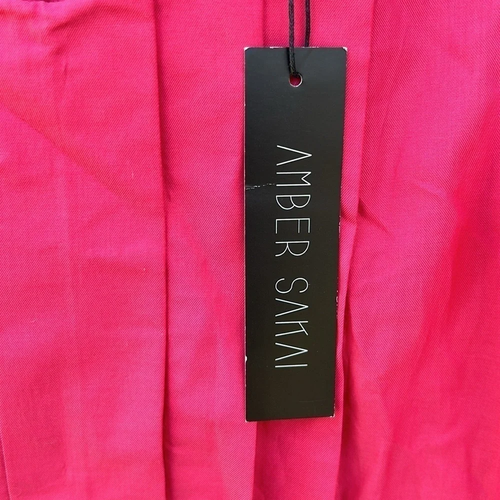 NWT Amber Sakai Open Back Pleat Coral Light Twill Blouse Coastal Vacation Vibes - Picture 3 of 5